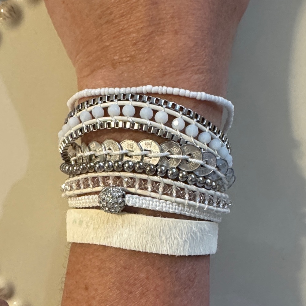 Victoria Emerson White and Silver Multi-Layer Bracelet